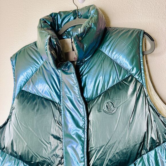 Moncler Blue Down Faucille Gilet Vest High Neck Zip Front Moncler Logo 4 / XL - Picture 3 of 16